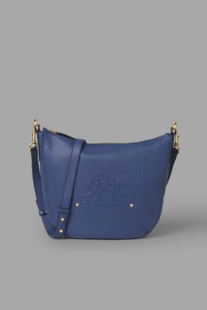 La Martina Leder Crossbody Half-moon Taschen Damen Navy | KFLE6928