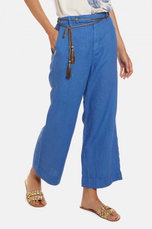 La Martina Regular-fit 100% Linen Hosen Damen Blau | MZQQ8575