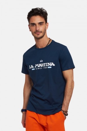 La Martina Regular-fit Baumwoll T-shirts Herren Navy | ZZJV5889