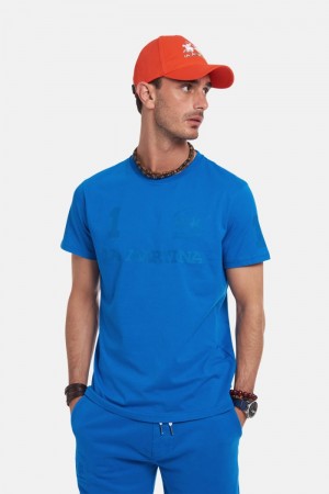 La Martina Regular-fit Baumwoll T-shirts Herren Blau | IVZE1158