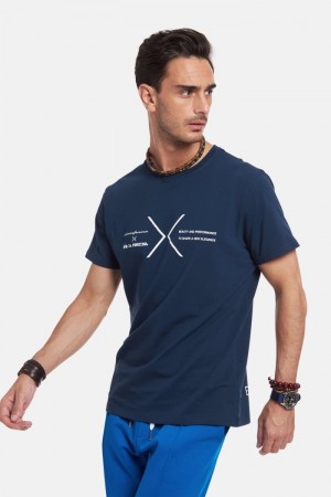 La Martina Regular-fit Baumwoll T-shirts Herren Navy | UMFD0489