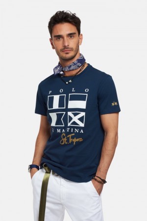 La Martina Regular-fit Baumwoll T-shirts Herren Navy | SNGC4462