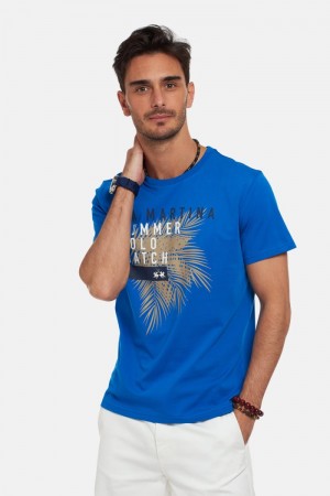 La Martina Regular-fit Baumwoll T-shirts Herren Blau | MBAO2830