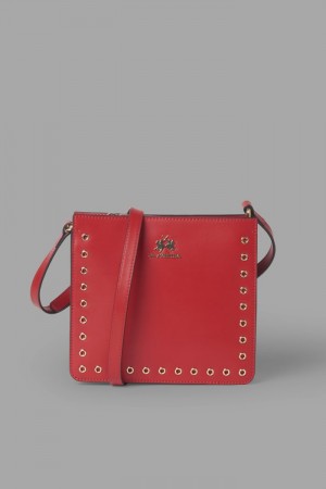 La Martina Round Stud-embellished Leder Taschen Damen Rot | ZLNK7042