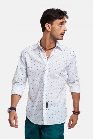 La Martina Slim-fit 100% Baumwoll Hemd Herren Weiß Blau | UIOT0289