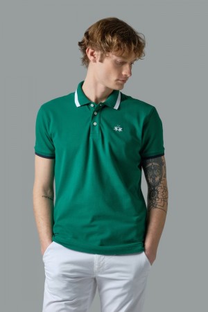 La Martina Slim-fit Stretch Piqué Poloshirt Herren Grün | EEZA5466