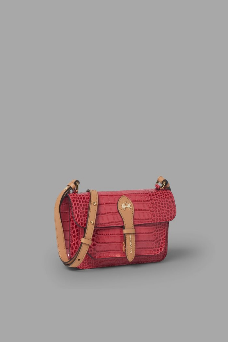 La Martina Crocodile-print Leder Taschen Damen Rot | FUMU0219