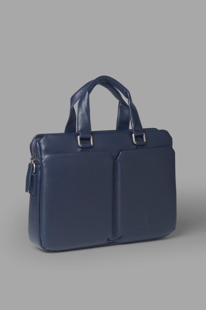 La Martina Double-handle Leder Aktentasche Herren Navy | XBMN9845