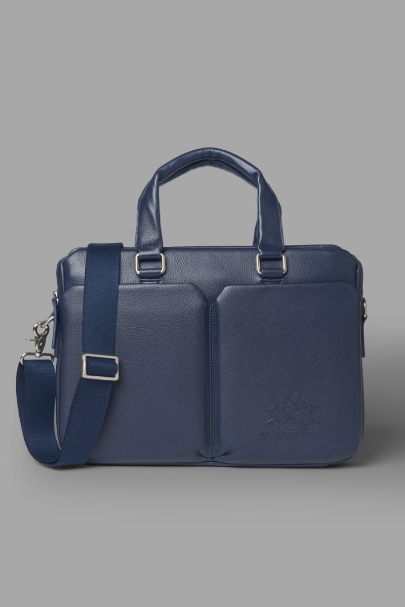 La Martina Double-handle Leder Aktentasche Herren Navy | XBMN9845