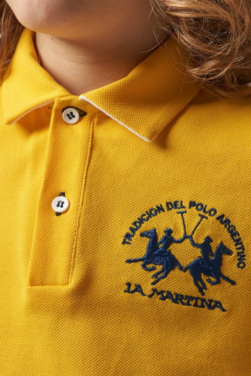 La Martina Klassische Baumwoll Poloshirt Kinder Gelb Weiß | ZSWF9835