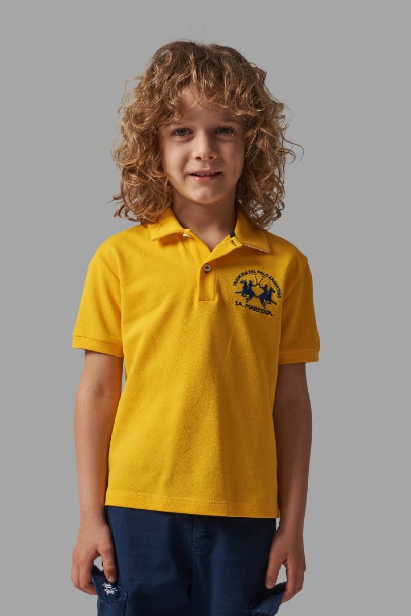 La Martina Klassische Baumwoll Poloshirt Kinder Gelb Weiß | ZSWF9835