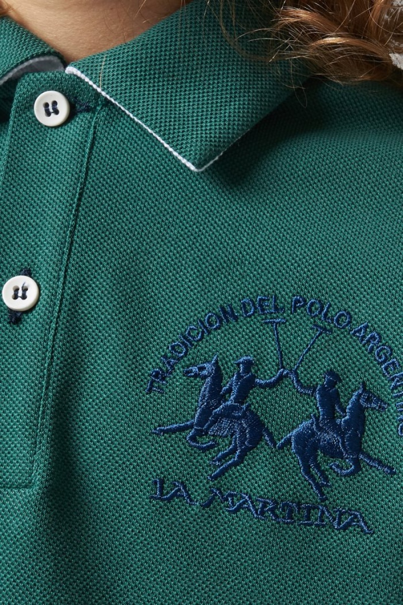 La Martina Klassische Baumwoll Poloshirt Kinder Grün Weiß | CHNI4985