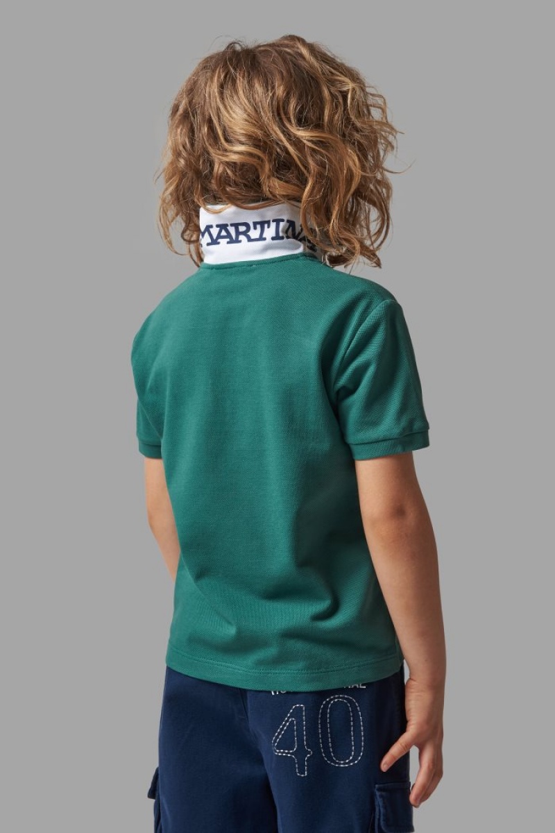 La Martina Klassische Baumwoll Poloshirt Kinder Grün Weiß | CHNI4985