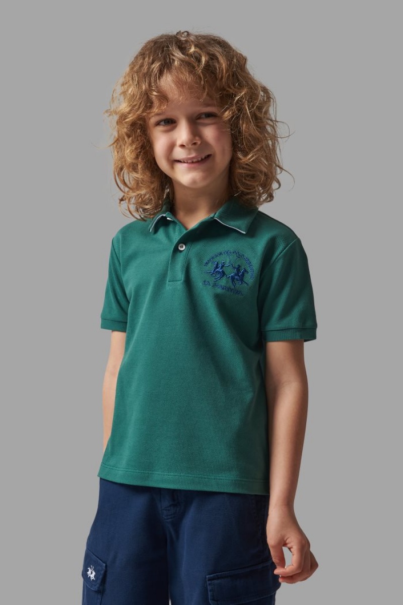 La Martina Klassische Baumwoll Poloshirt Kinder Grün Weiß | CHNI4985