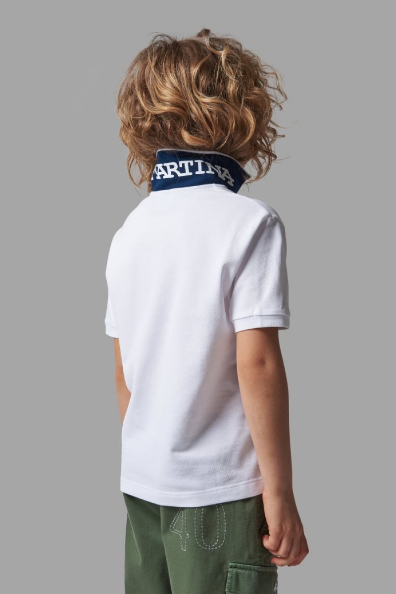 La Martina Klassische Baumwoll Poloshirt Kinder Weiß Blau | ZRRU7437