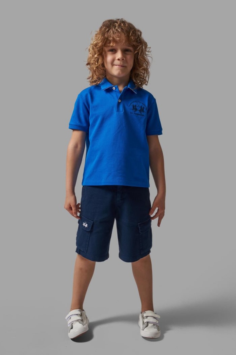 La Martina Klassische Baumwoll Poloshirt Kinder Hellblau | QTBO3708