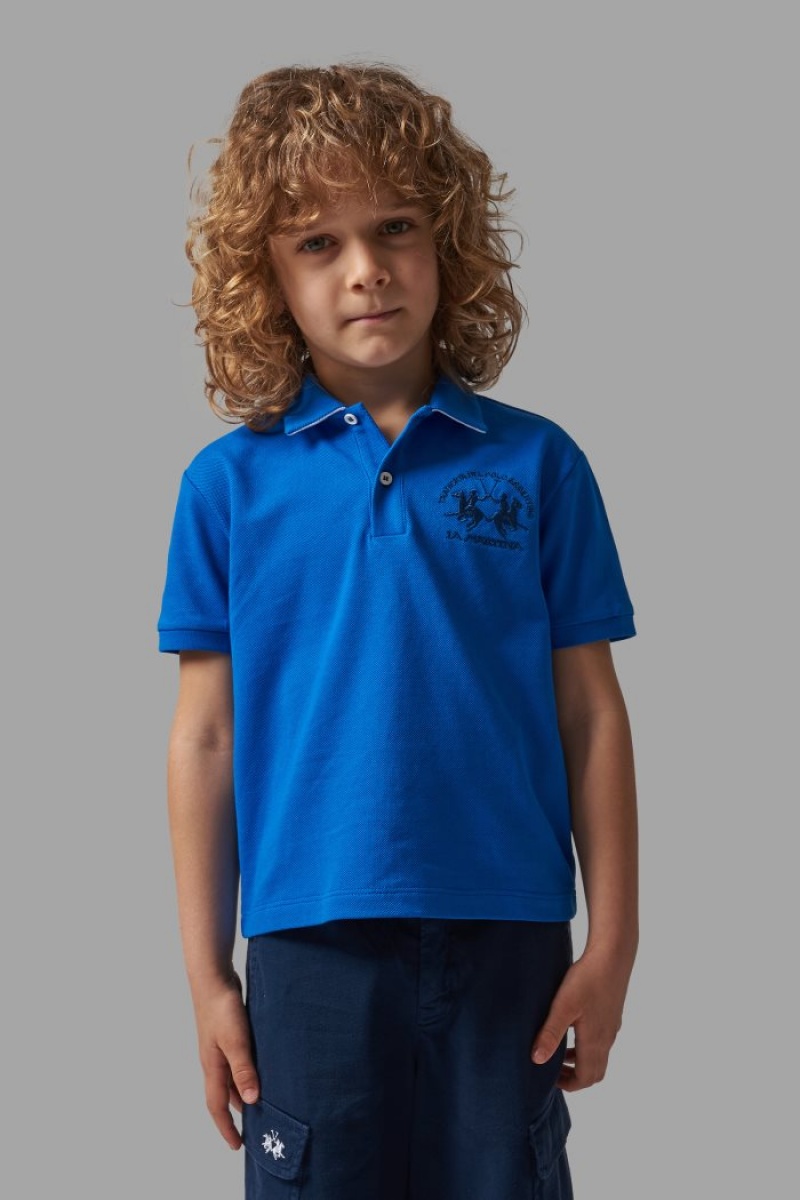 La Martina Klassische Baumwoll Poloshirt Kinder Hellblau | QTBO3708