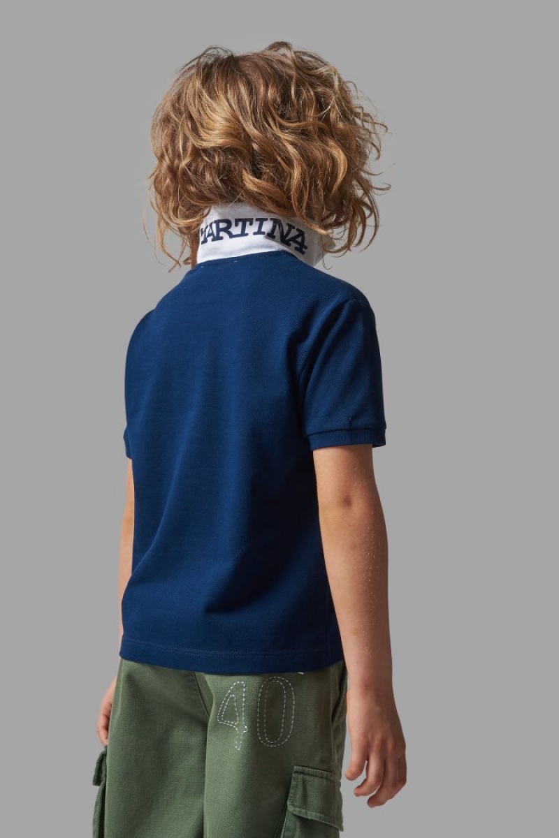 La Martina Klassische Baumwoll Poloshirt Kinder Blau Weiß | GFFY1970