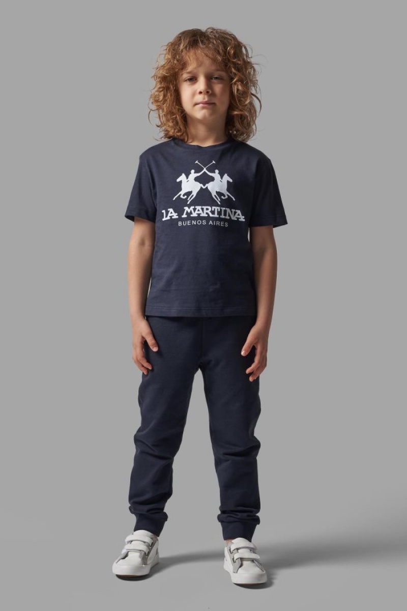 La Martina Klassische Baumwoll T-shirts Kinder Blau | TQVI2672