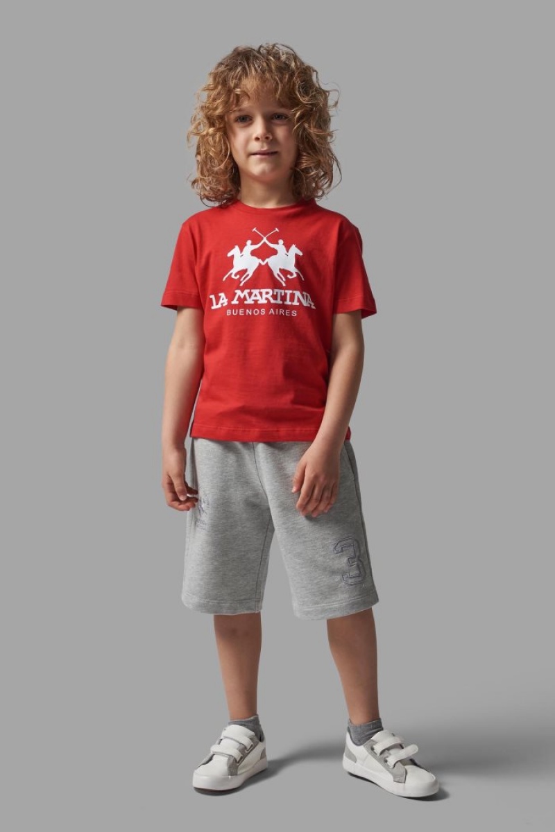 La Martina Klassische Baumwoll T-shirts Kinder Rot Königsblau | GPLX0878