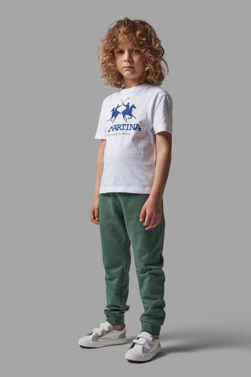 La Martina Klassische Baumwoll T-shirts Kinder Weiß Blau | QFBW2051