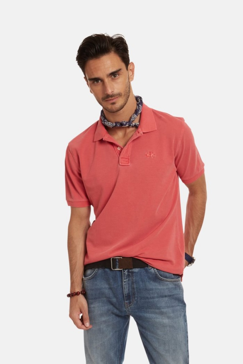 La Martina Kurzes-sleeved Regular-fit Baumwoll Poloshirt Herren Rot | UZED6792