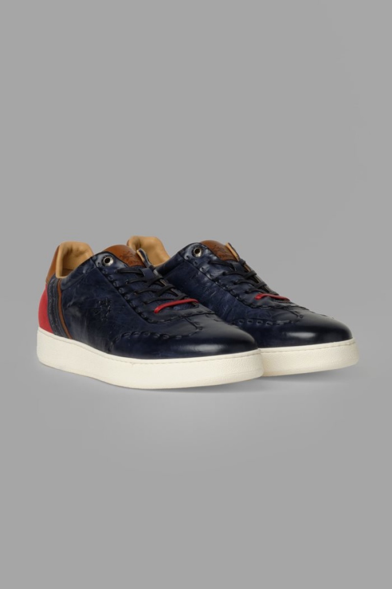 La Martina Leder Brogue Sneakers Herren Navy Rot | YWVH1849