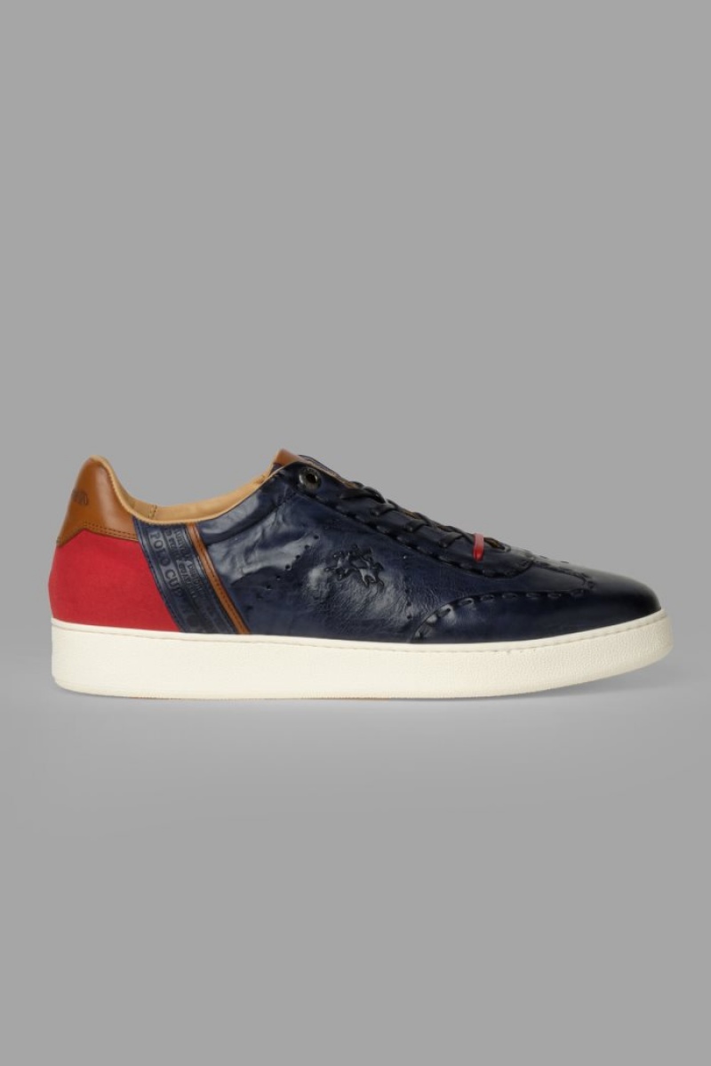 La Martina Leder Brogue Sneakers Herren Navy Rot | YWVH1849