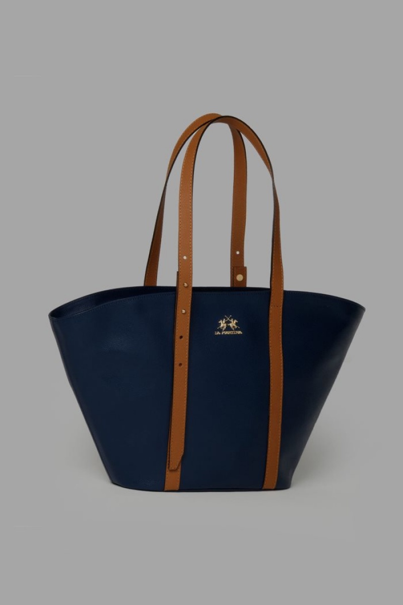 La Martina Leder Trapeze Taschen Damen Navy | PUIW5568