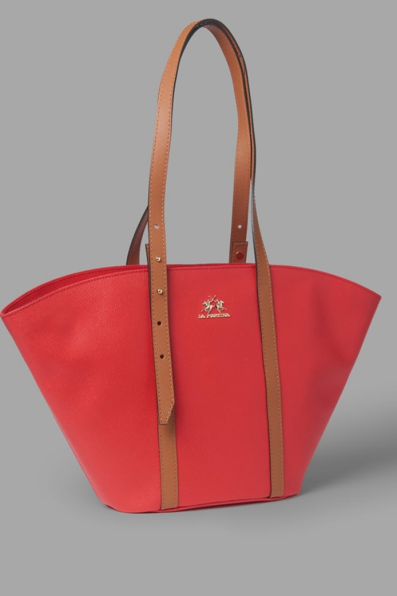 La Martina Leder Trapeze Taschen Damen Rot | NFWQ3549