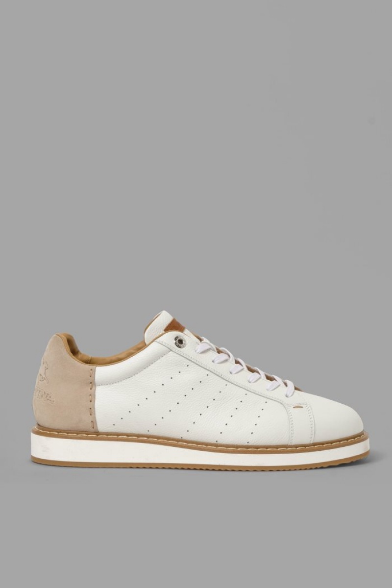 La Martina Leder With A Crepe Plattform Sole Sneakers Herren Weiß Braun | XWCL2220