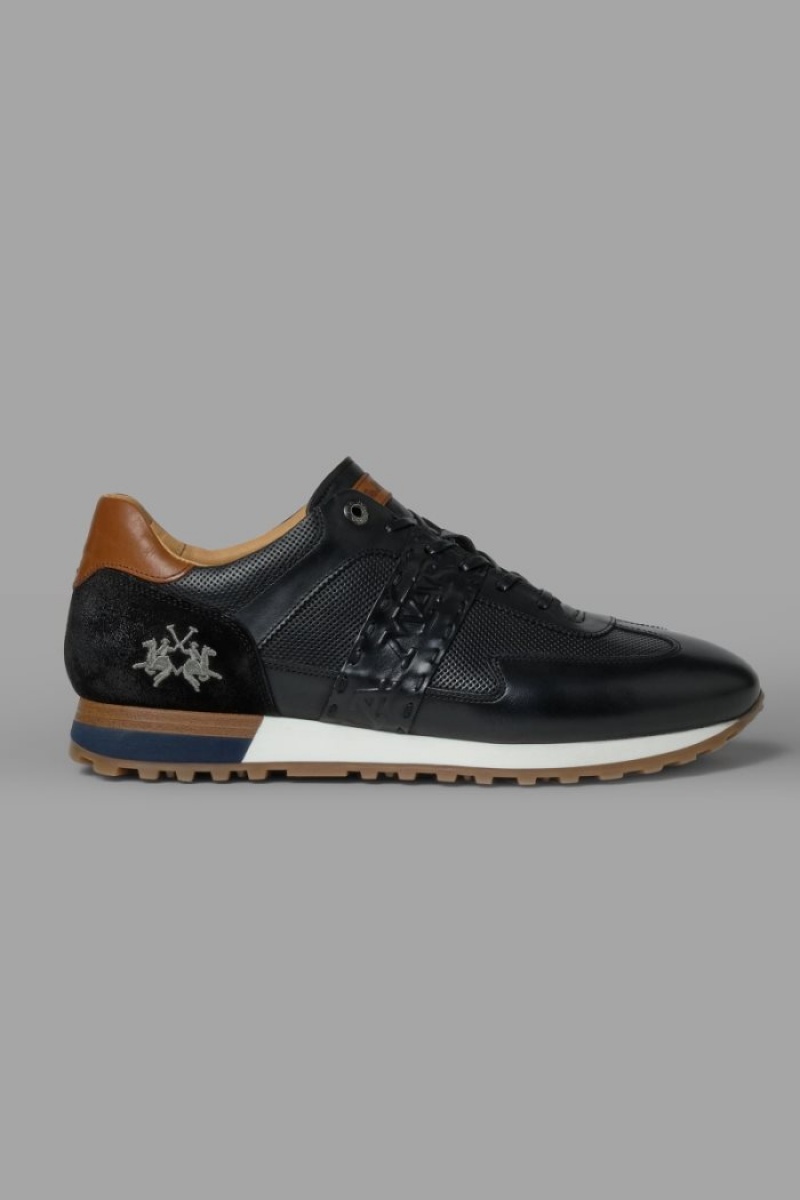 La Martina Leder With A Two-tone Crepe Sole Sneakers Herren Schwarz | XMJH7046