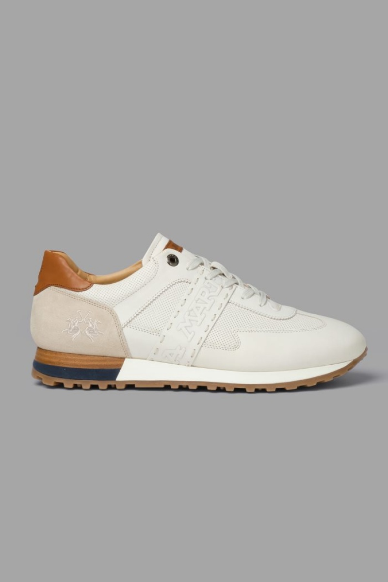 La Martina Leder With A Two-tone Crepe Sole Sneakers Herren Weiß | UQRE7903