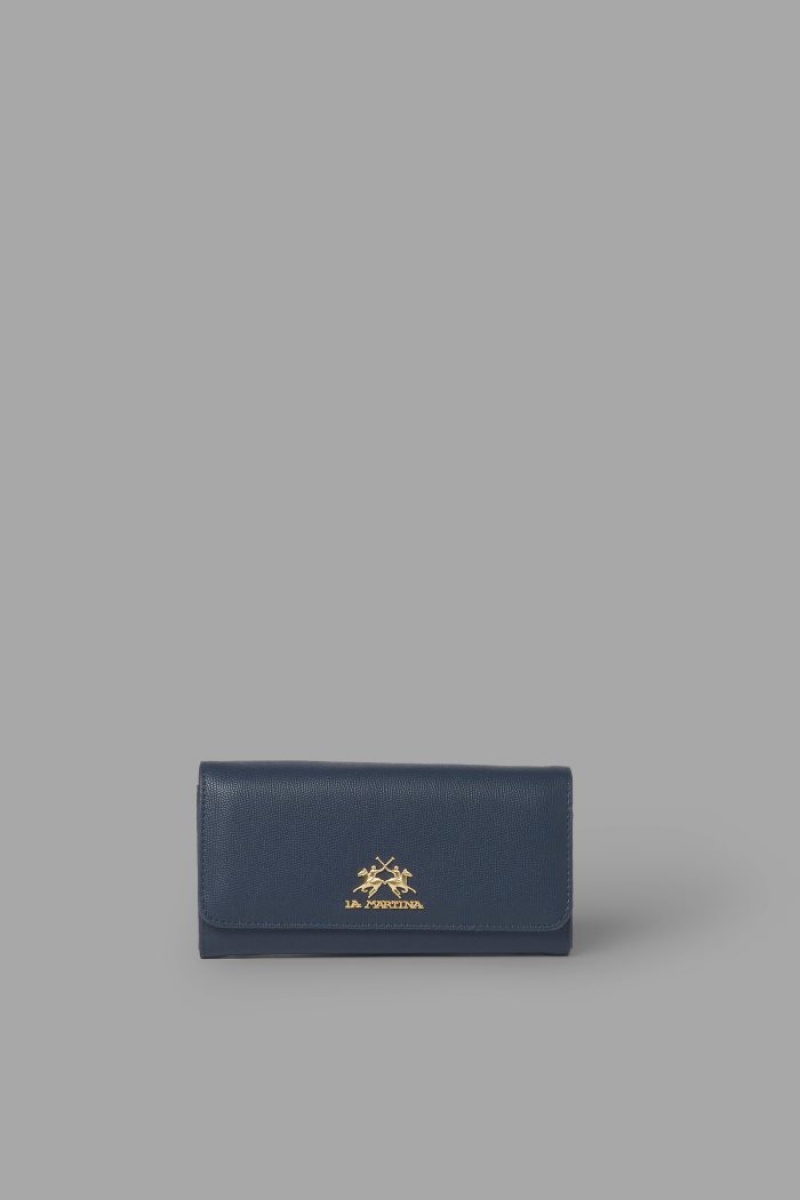 La Martina Plain-coloured Faux Leder Geldbörse Damen Navy | LUTO4386