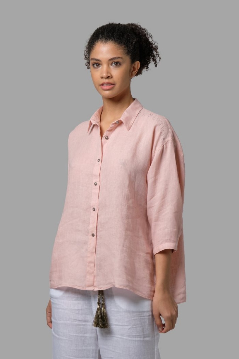 La Martina Regular-fit 100% Linen Hemd Damen Rosa | TMYC2721