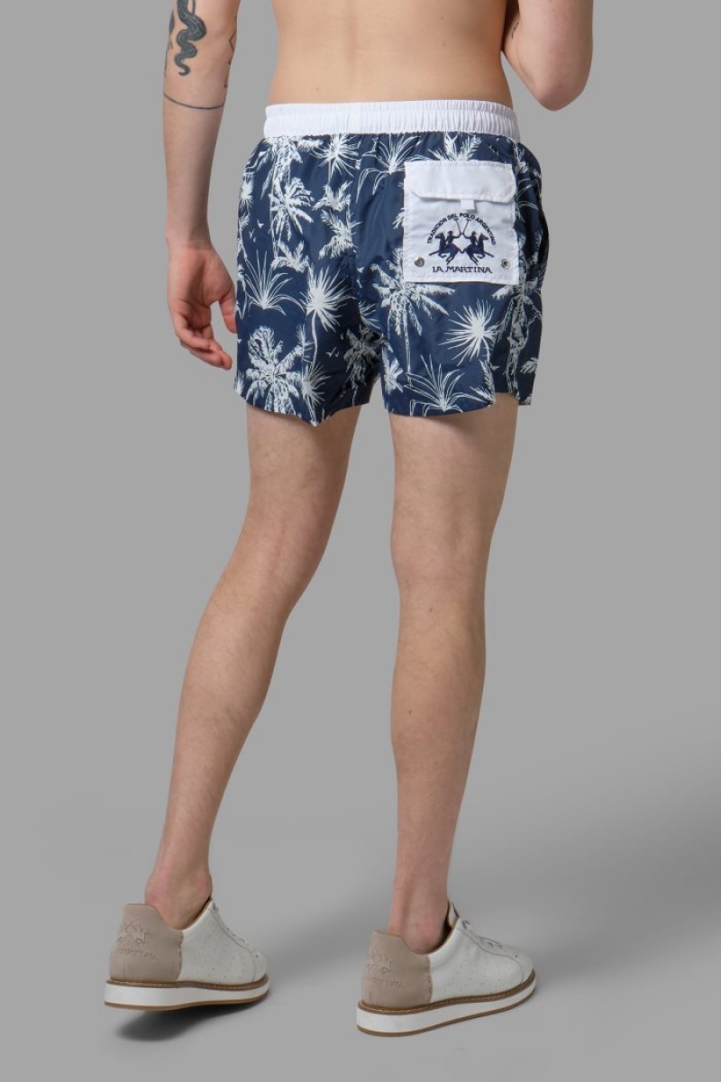 La Martina Regular-fit Badehose Herren Navy Weiß | UYLM9354