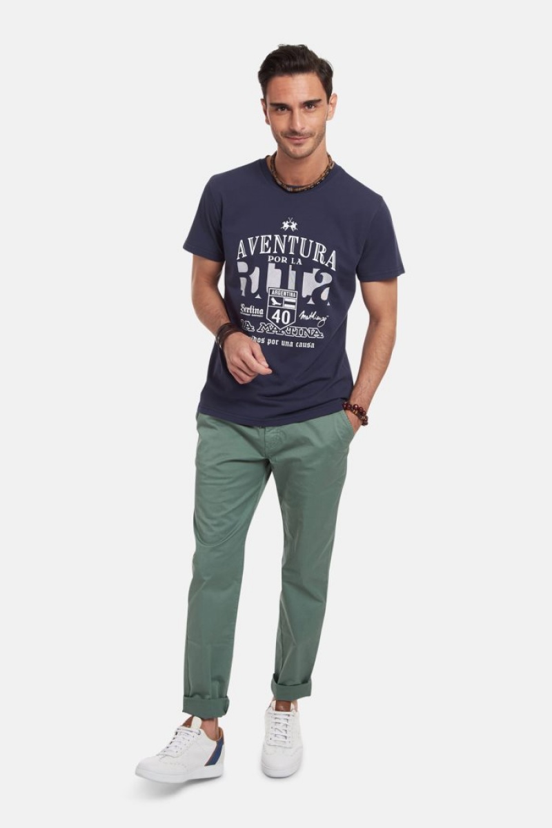 La Martina Regular-fit Baumwoll T-shirts Herren Navy | GZFO9649