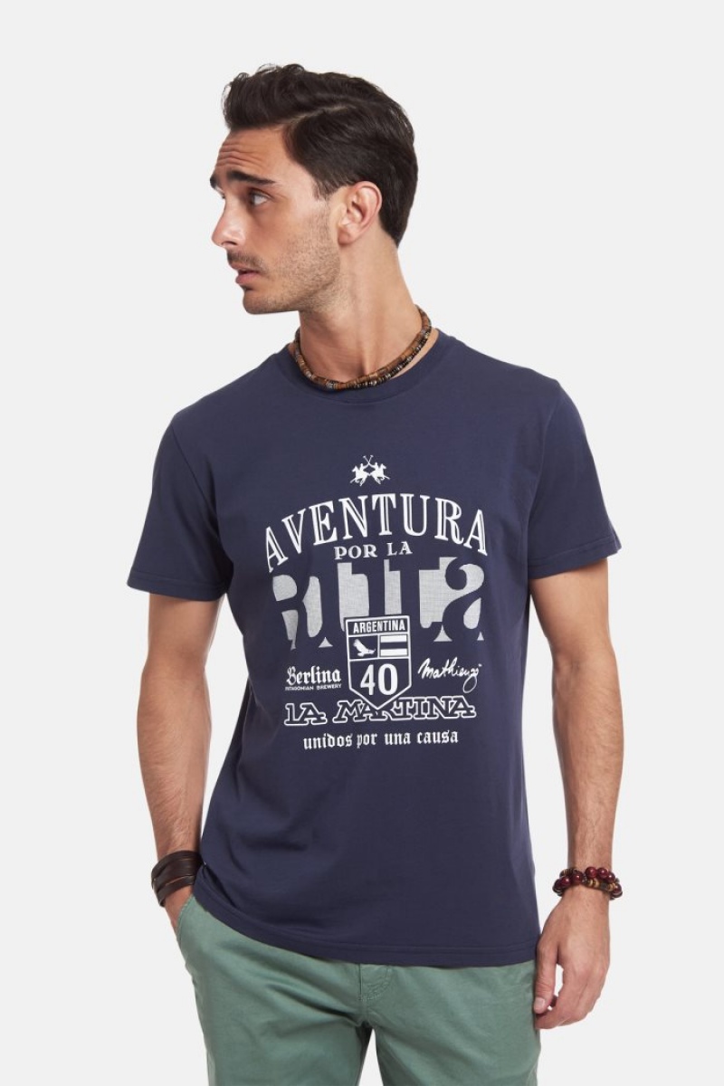 La Martina Regular-fit Baumwoll T-shirts Herren Navy | GZFO9649