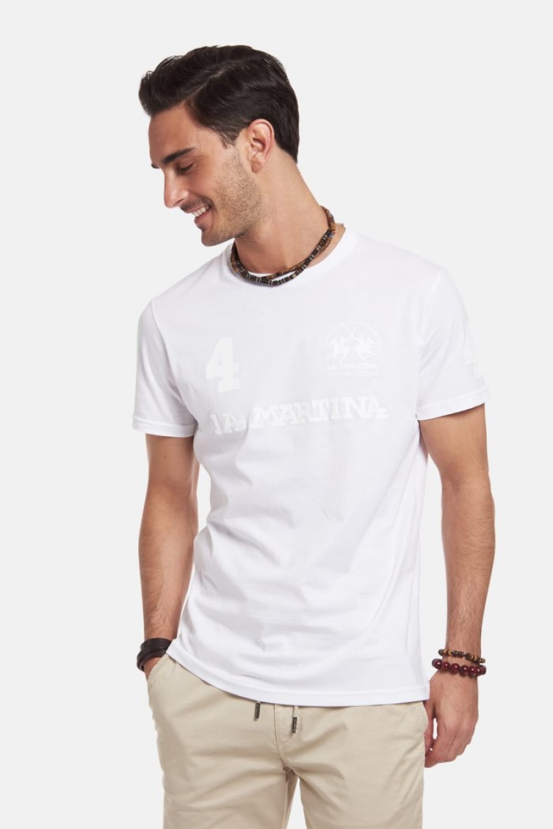 La Martina Regular-fit Baumwoll T-shirts Herren Weiß | KZMA5676