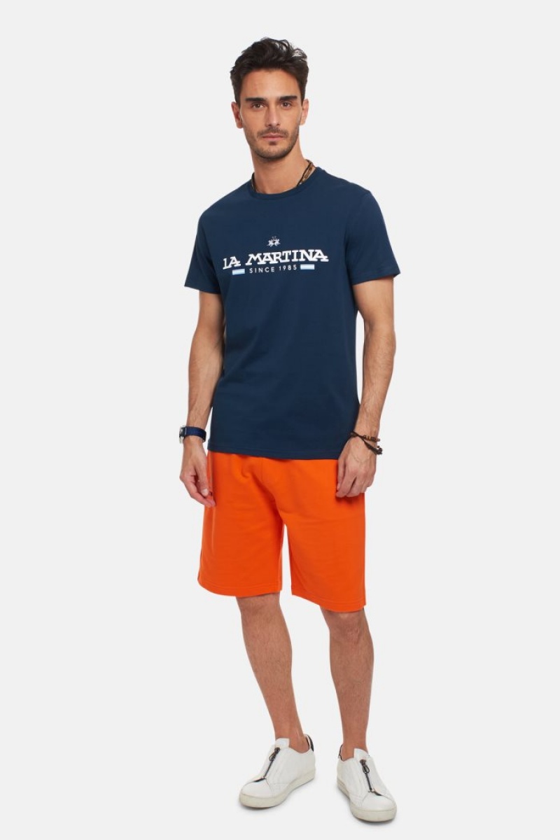 La Martina Regular-fit Baumwoll T-shirts Herren Navy | ZZJV5889