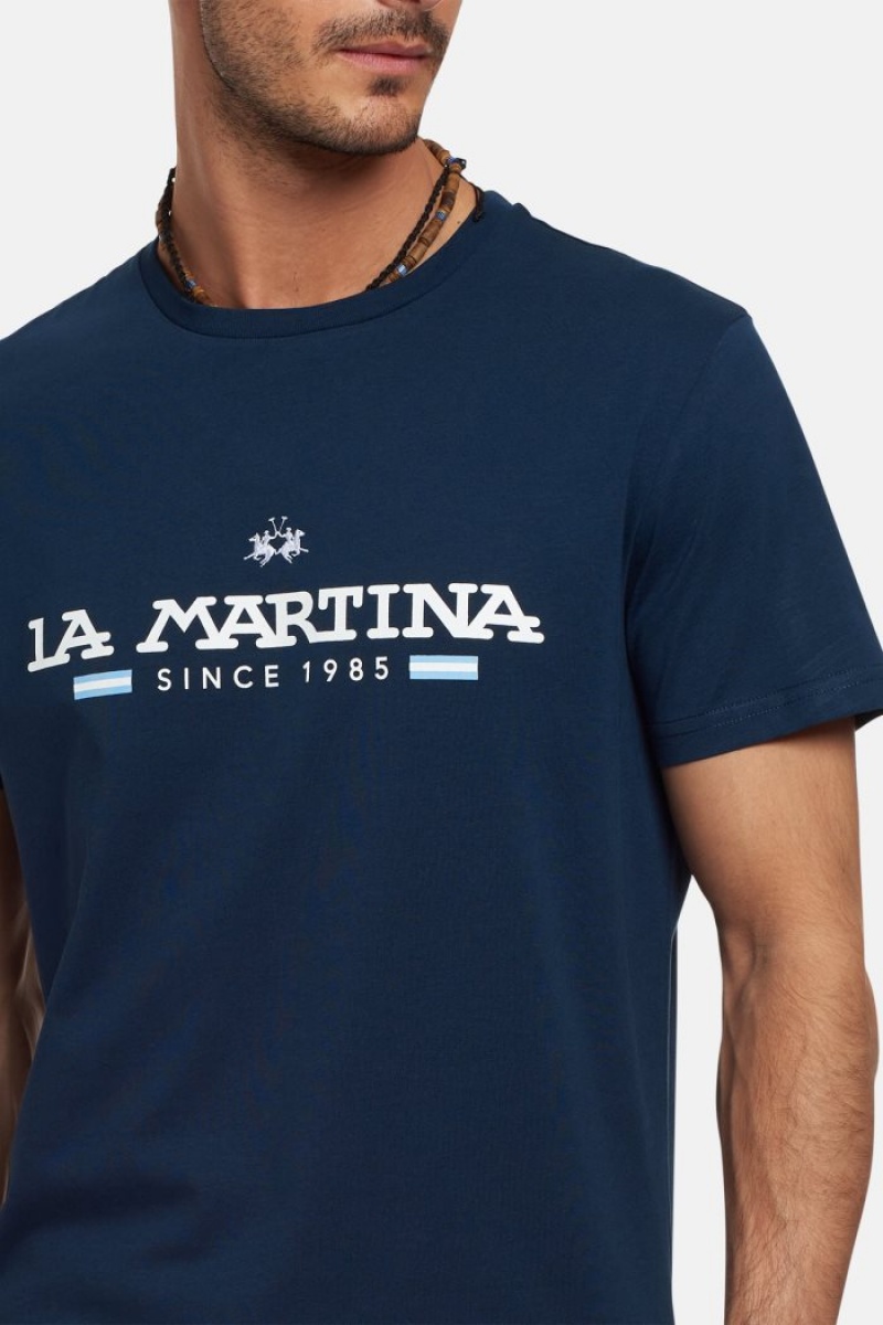 La Martina Regular-fit Baumwoll T-shirts Herren Navy | ZZJV5889