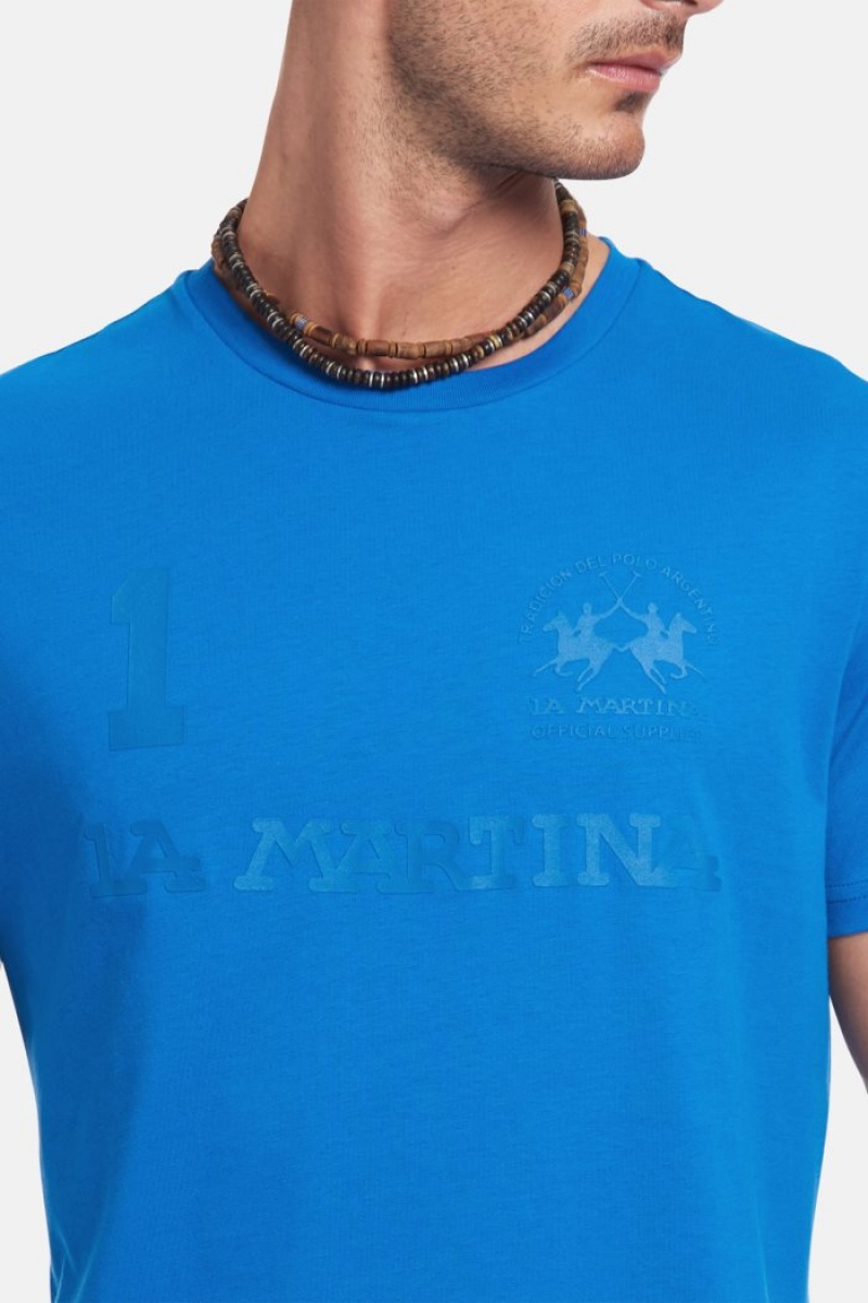 La Martina Regular-fit Baumwoll T-shirts Herren Blau | IVZE1158