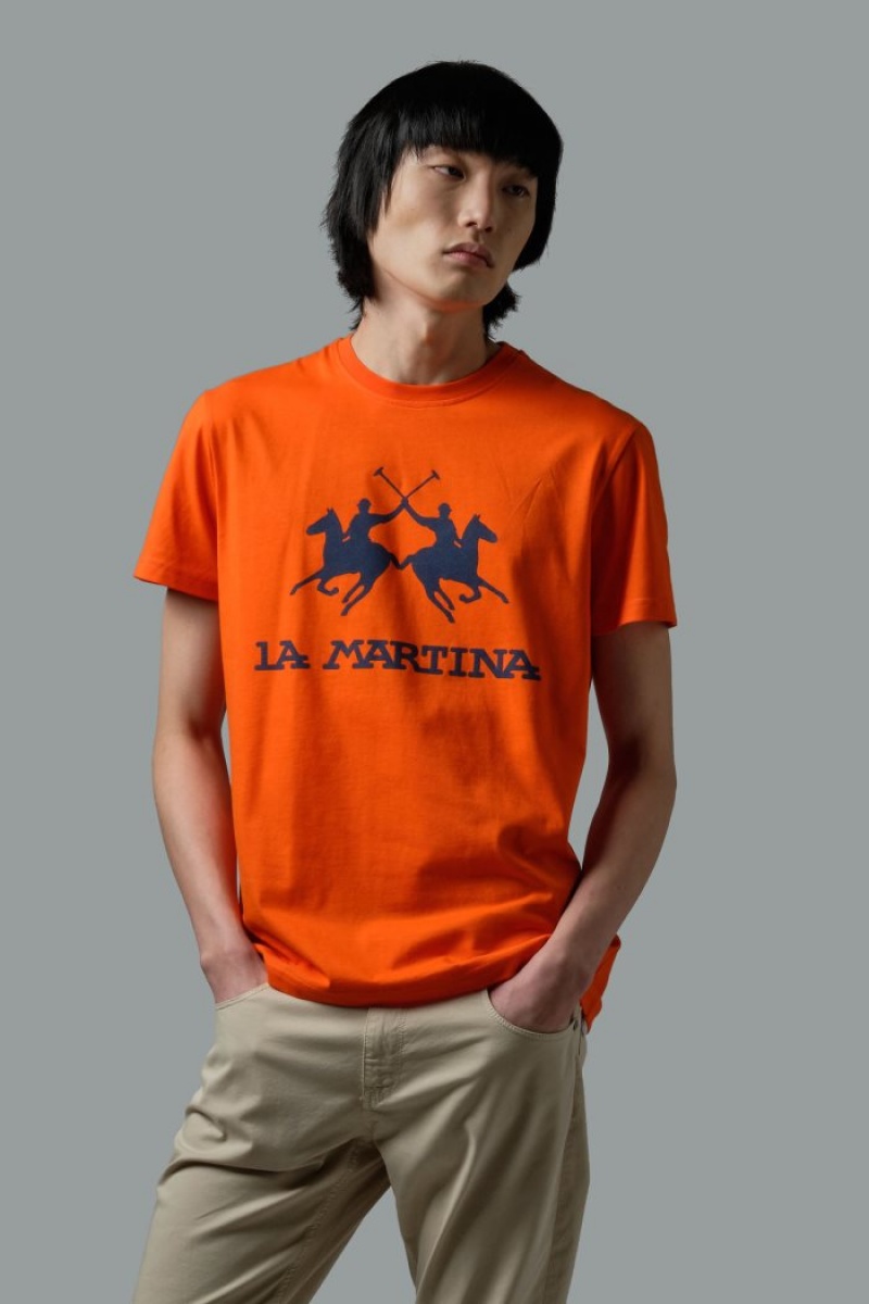 La Martina Regular-fit Baumwoll T-shirts Herren Rot Orange | XDLX7422