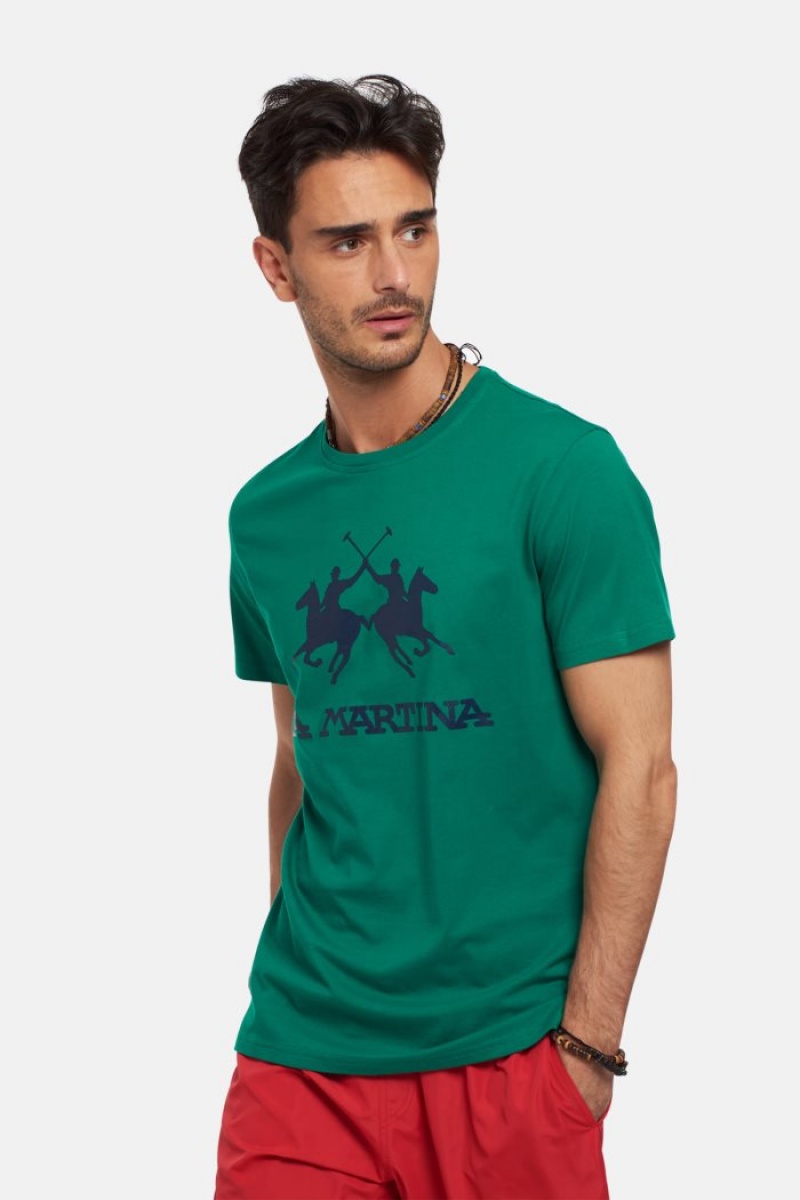 La Martina Regular-fit Baumwoll T-shirts Herren Grün | OJHA3880