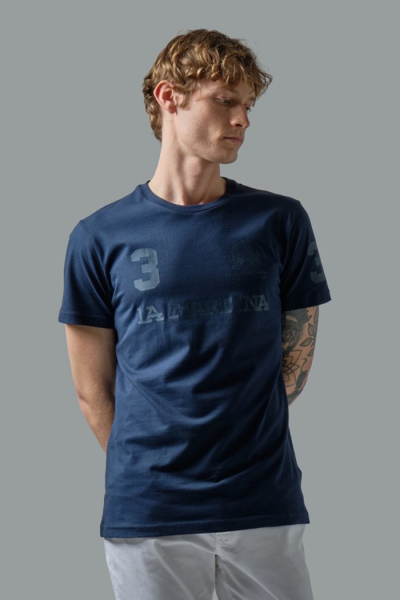 La Martina Regular-fit Baumwoll T-shirts Herren Navy | EVUK0351