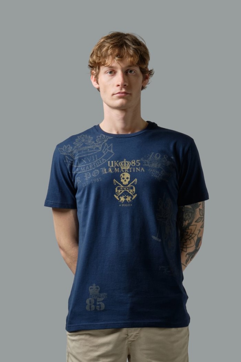 La Martina Regular-fit Baumwoll T-shirts Herren Navy | BJGA2036