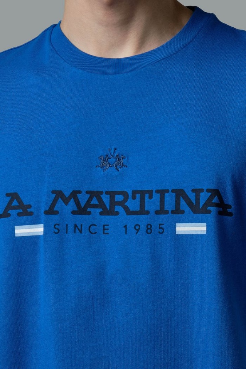 La Martina Regular-fit Baumwoll T-shirts Herren Blau | ESVD1971