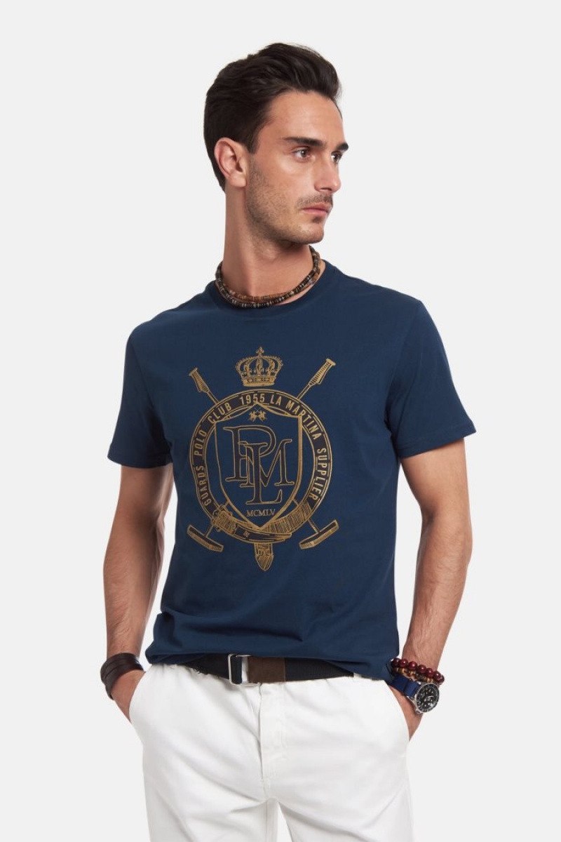 La Martina Regular-fit Baumwoll T-shirts Herren Navy | DLUP5811