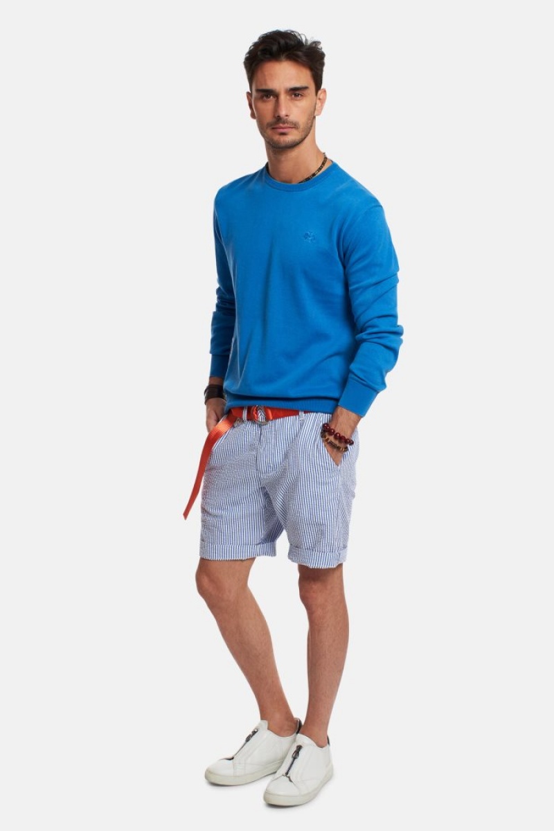 La Martina Regular-fit Brushed Baumwoll Sweatshirt Herren Blau | LIFN5295