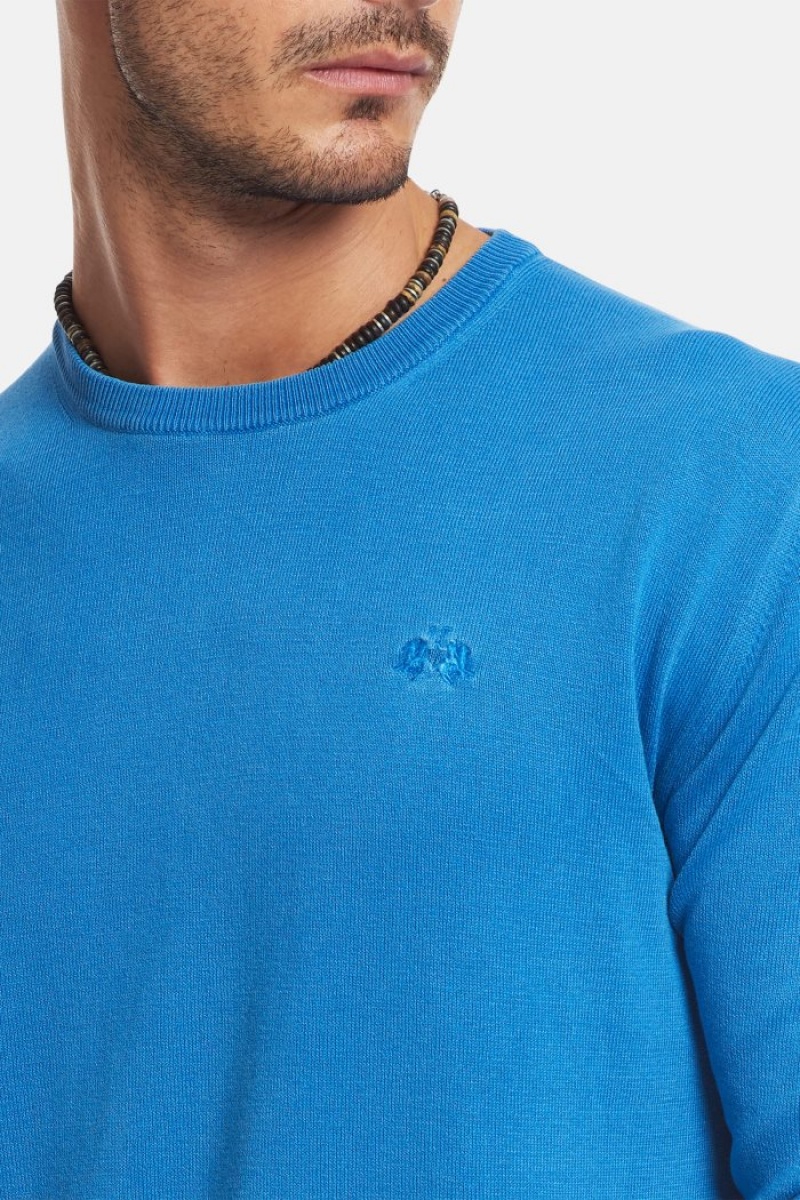 La Martina Regular-fit Brushed Baumwoll Sweatshirt Herren Blau | LIFN5295